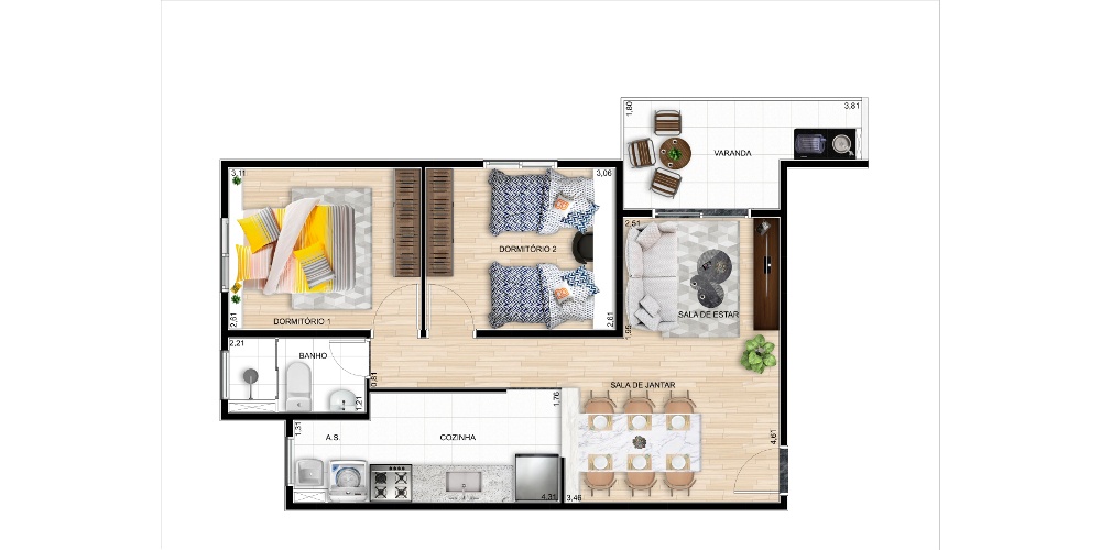 Tipo B: 53,80m²