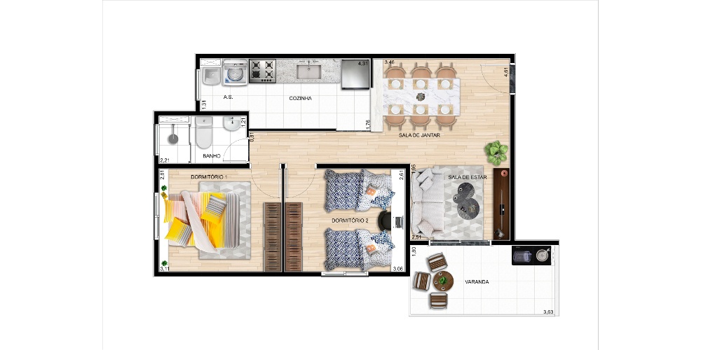 Tipo C: 54,57m²