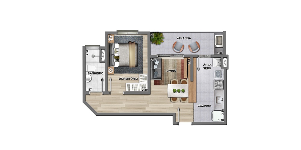Tipo 1 - 43,80 m2