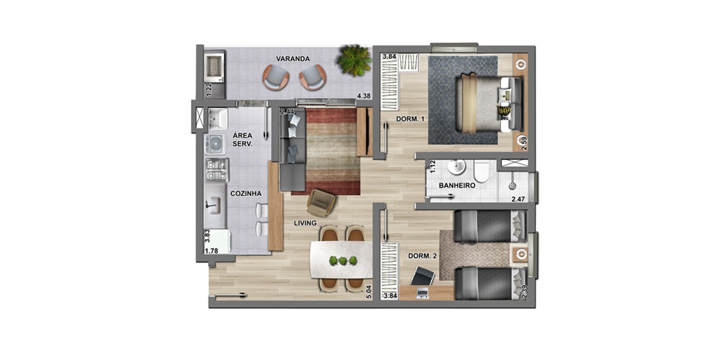 Tipo 2 - 57,76 m2