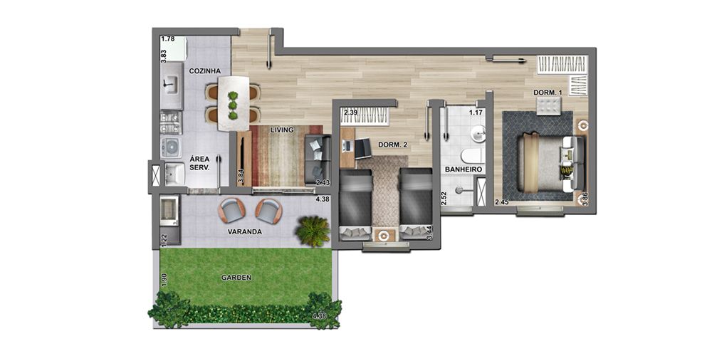 Tipo 4 - 63,56 m2