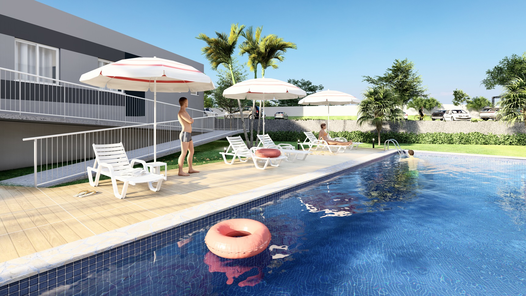 Perspectiva artística da piscina adulto e infantil
