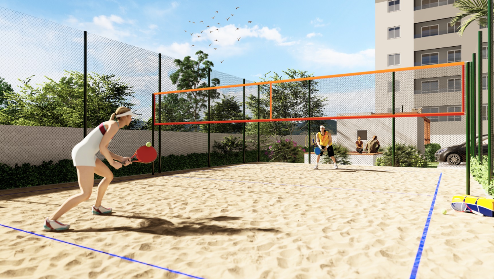 Perspectiva artística da quadra de Beach Tennis
