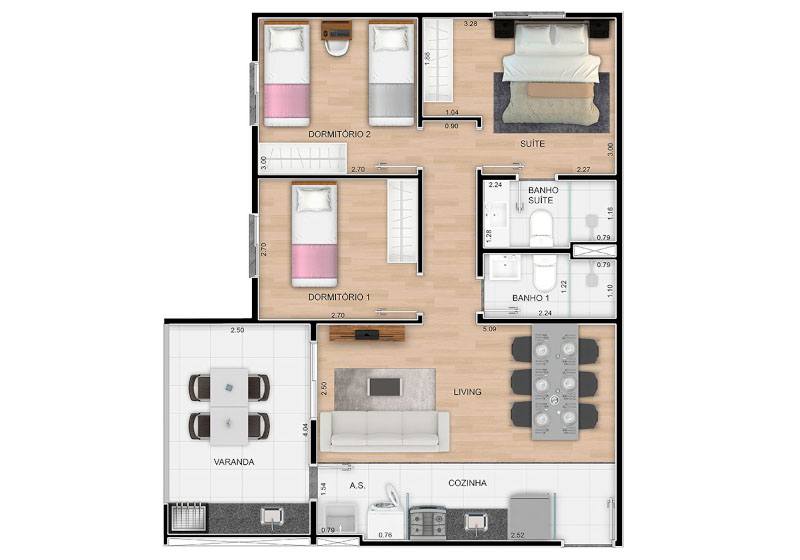 Tipo B - 71,45m²